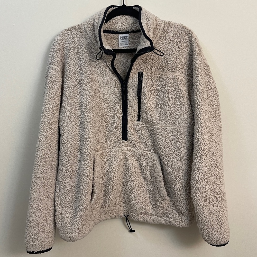 Victoria Secret Pink Pale Pink Sherpa Pullover Half Zip in Size Medium